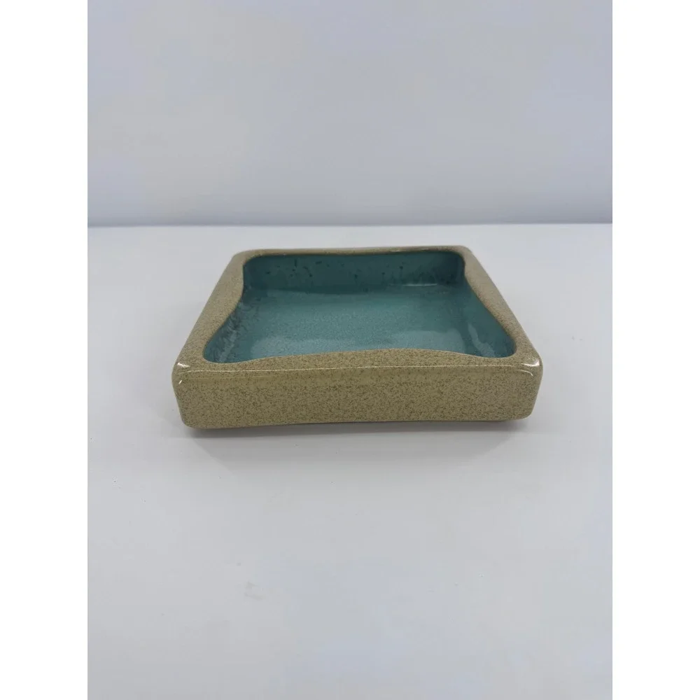 Glidden Pottery 107 Square Tray Crackle‎ Blue Tan Glaze Mid Century Modern Bowl